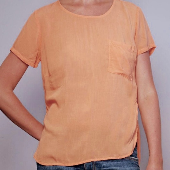 Bella Dahl Tangerine Orange Pocket Hi-Lo Blouse - Picture 3 of 4